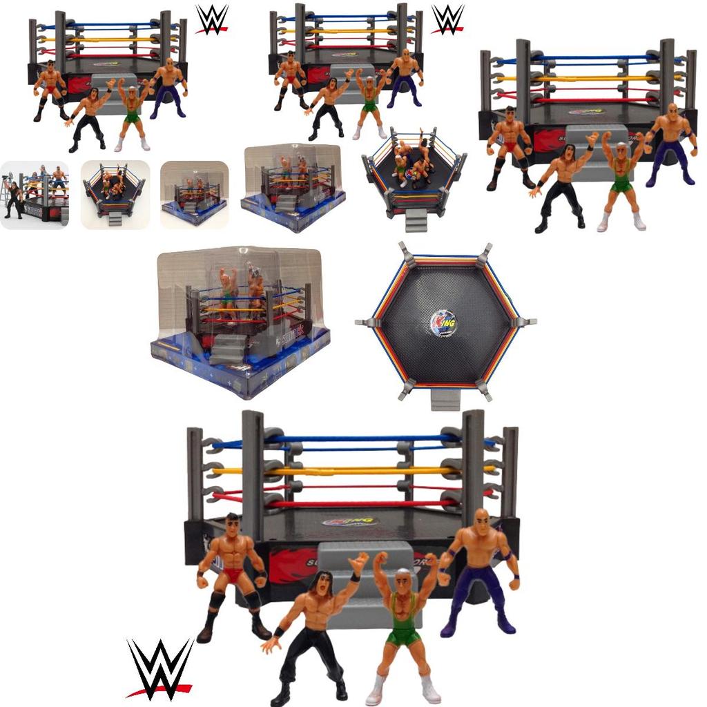 High-quality Plastic Wrestler Action Figure Set For Children's Play Includes 4 Wrestlers And A Four-sided Arena