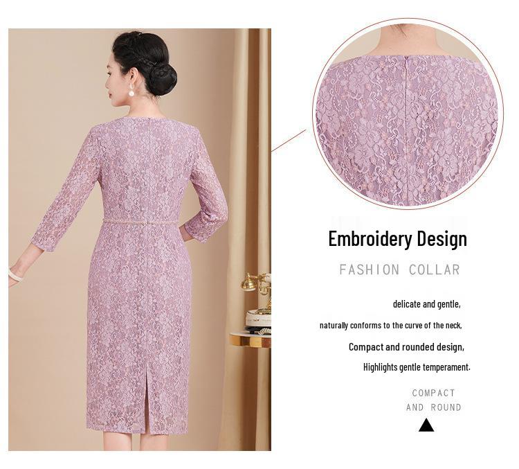 Spring 2025 Purple Mother-in-Law Formal Dress: Three-Quarter Sleeve, High-End, Plus-Size Skirt for Wedding Banquet.
