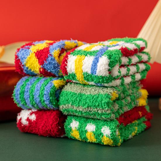 Christmas Fuzzy Socks Women Warm Fluffy Crew Socks Colorful Winter Slipper Socks for Home Lounging Sleeping Holiday Gift