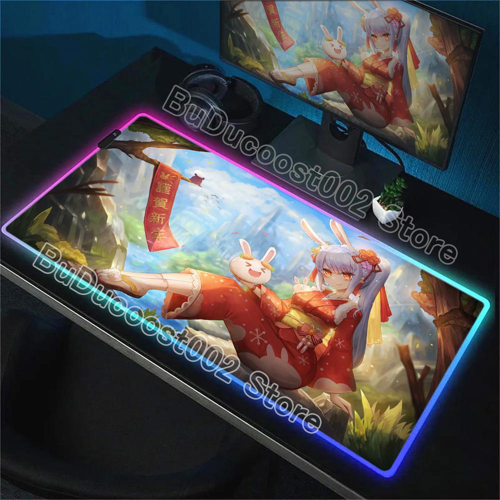 RGB Glowing Hololive Usada Pekora Mousepad Laptop Anime Girl Kawaii Table Mat Non-Slip Office Keyboard Mouse Pad Large Mouse Mat