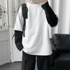 Men T-shirt Fake Two Piece Round Neck Long Sleeve Contrast Color Pullover Spring Loose Patchwork Bottoming Shirt Streetwear