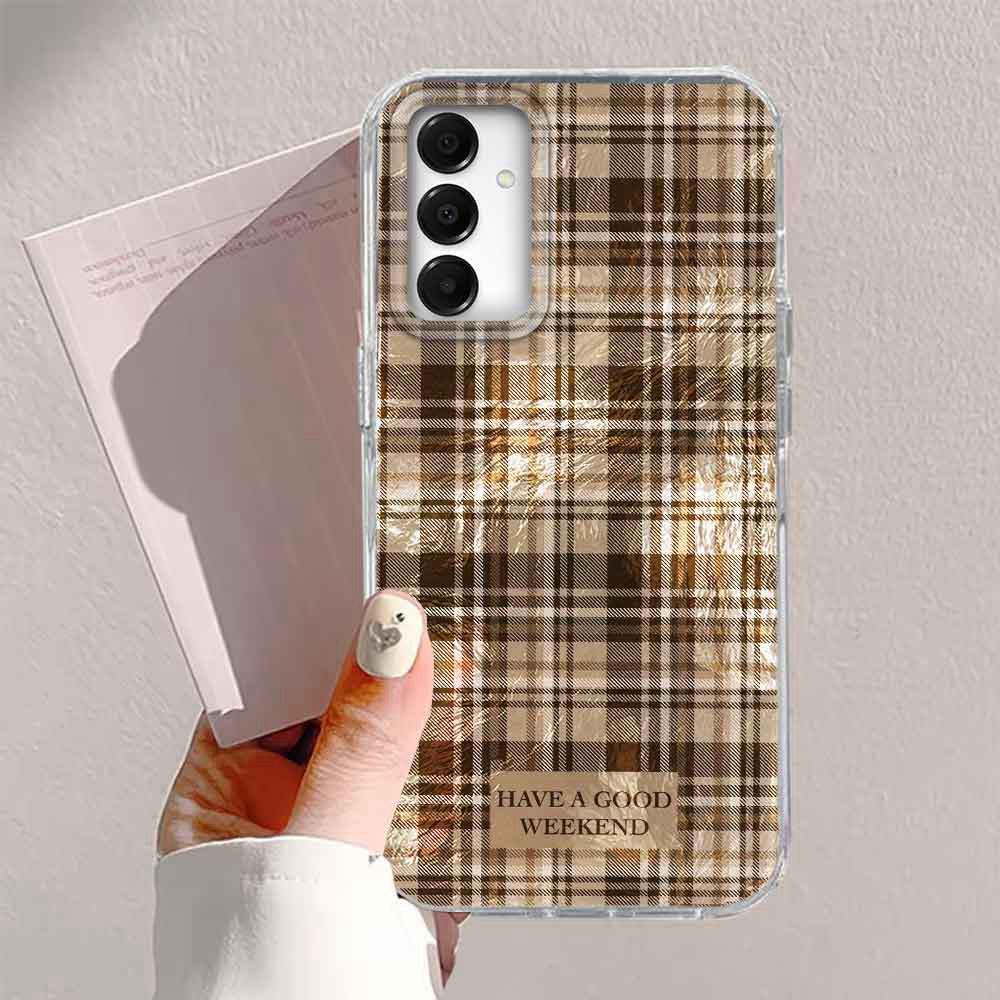 Brunt Rutmönster Mobilskal för Samsung Galaxy A16 A55 A07 A17 A56 A36 A26 A53 A06 A14 A24 A34 A54 A15 A12 A22 Skydd