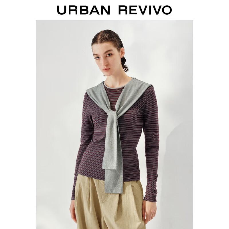 UR Women s Faux Two-Piece Shawl Tie Slim T-Shirt S