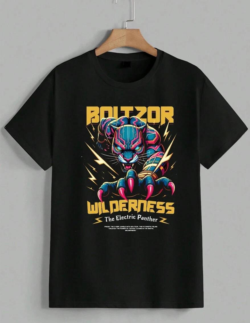 Boltzor Wilderness The Electric Panther T-Shirt Cyber Neon Graphic Tee Unisex M