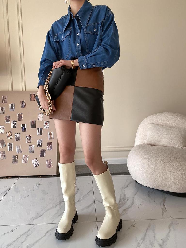 Sinan Vintage Point Collar Denim Shirt for Women, Autumn/Winter 2024, SN0968.