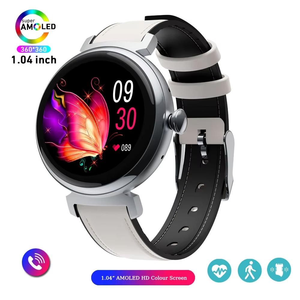 1,04-calowy ekran AMOLED Modny damski smartwatch Ekran zawsze włączony Połączenia Bluetooth Smartwatch Metalowa obudowa Zegarek z małym ekranem