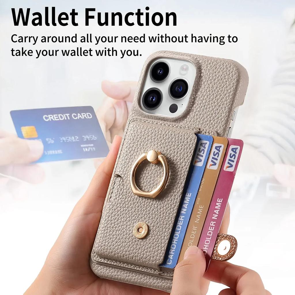 Leather Ring Support Phone Case for IPhone 16E 16 15 14 13 12 11 Pro Max X XR 7 8 Plus Wallet with Card Holder Shockproof Cover