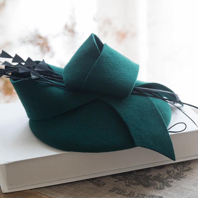 Hochzeit Frau Hut Fascinators Pillbox Hut mit Feder 100 % australische Wollfilz Kirchenhüte Cocktail Bankett Fedoras Cap