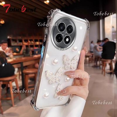 3D Pearl Butterfly Shockproof Plating Silicone Case for OnePlus 13 13T 12 11 11R ACE 5 3 2 Pro Clear Transparent Back Cover
