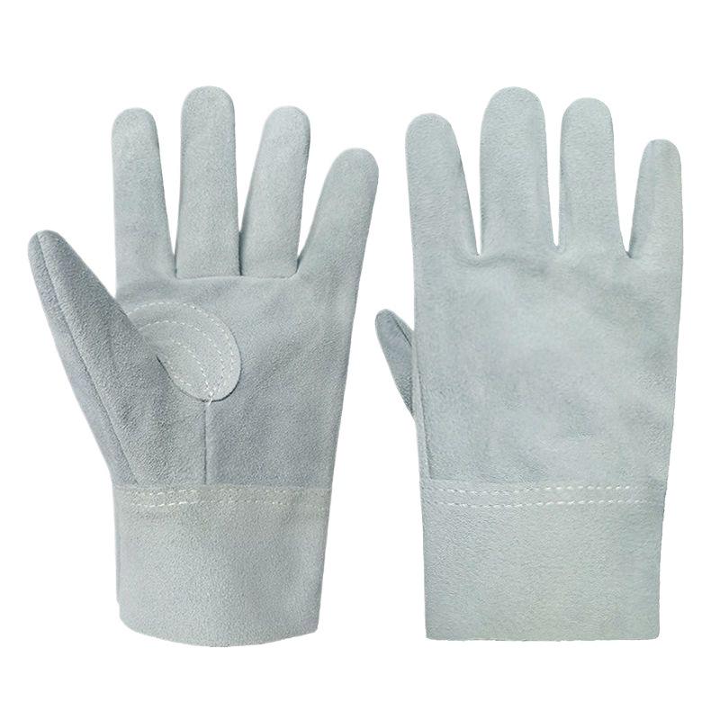 Guantes de Soldadura Aislantes de Cuero de Vaca Anti-Pinchazos Anti-Quemaduras Resistentes al Calor con Dedos Divididos