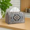 2D Flat Printing, Box Box with Checkered Lid - Intricate Blue And Beige Rug Design, Durable Fabric Multi-Functional Decorative Storage for Kitchen, Li