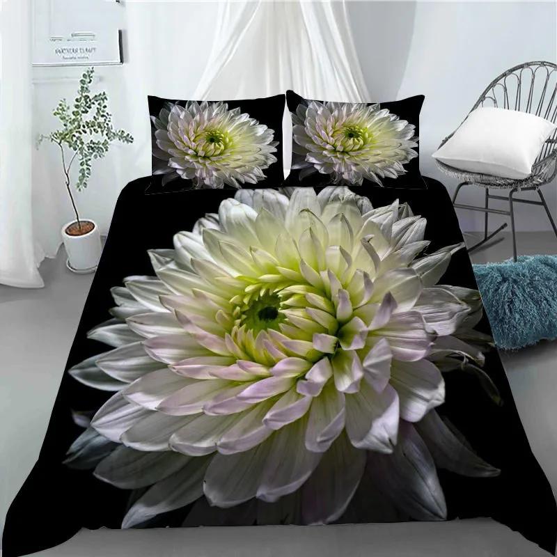 

3D Dahlias Flower Soft Duvet Cover featuring Pilowcases Polyester Comfortable Quilt Cover for Family Boy Kid Bedrom Decor King Quen Sized Dimensions 120*200cm Single