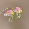 Silver Needle Pink Flower Fringed Vacation Style Earrings Summer Sweet Delicate Stud Earrings Small Fresh Design Earrings Women