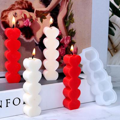 5 Cavity Candle Mold 3D Shape Non-Stick DIY Silicone Love Heart Aromatherapy Candle Casting Mould for Home ADM