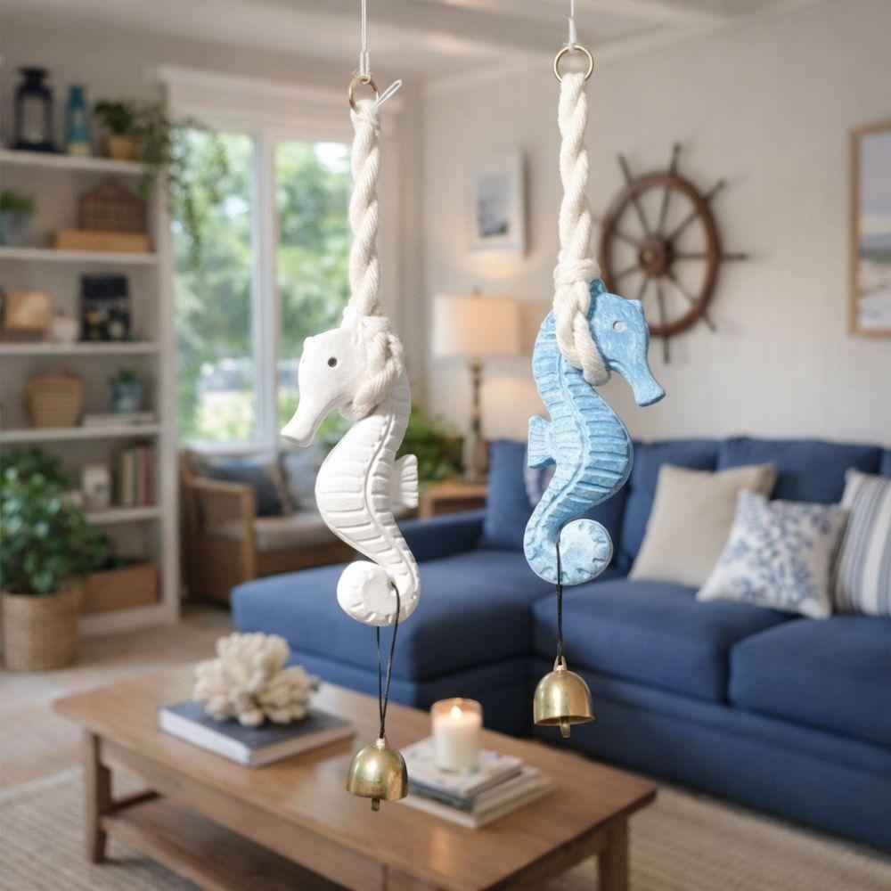 Rustic Style Seahorse Wind Chime Hand Carved Mediterranean Car Seahorse Hanger Marine Themed Handcrafted Wooden Door Chimes