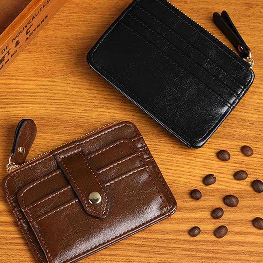 Porte-cartes rétro couleur unie style coréen porte-monnaie zippé design tendance mini portefeuille hommes