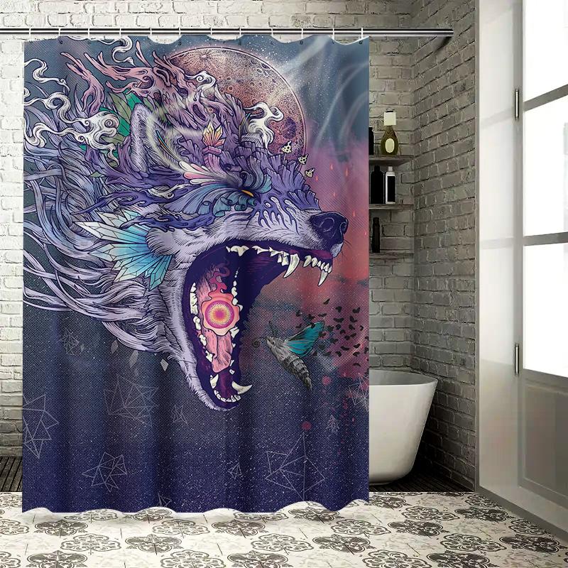 Fantasy Wolf Moon Shower Curtain Printed Fabric Waterproof Bathroom Decoration for Home Decor