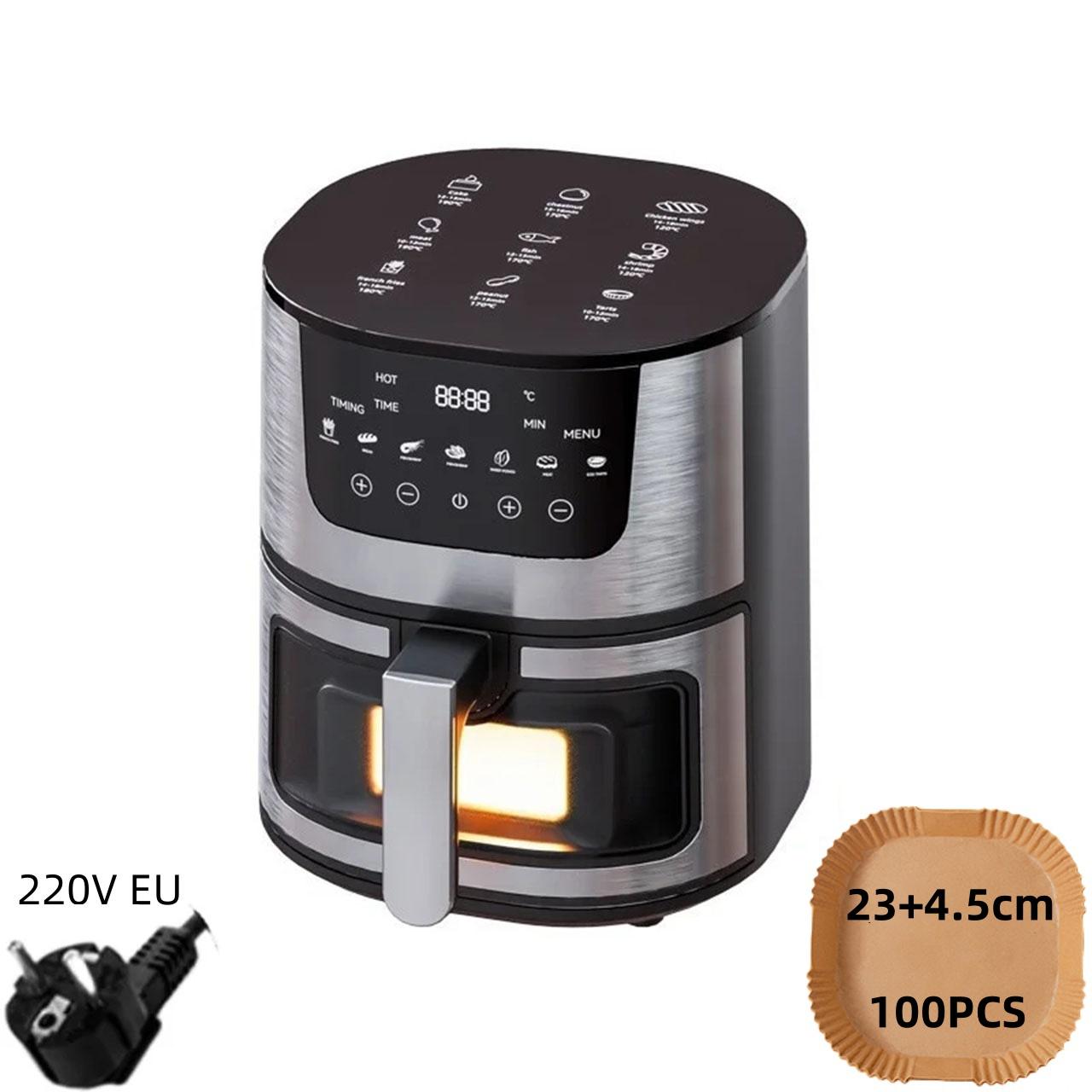 

Интеллектуальная фритюрница большой емкости объемом 4 л с бумагой для выпечки без масла, светодиодным сенсорным управлением, видимым окном, конвекционной печью, фритюрницей EU