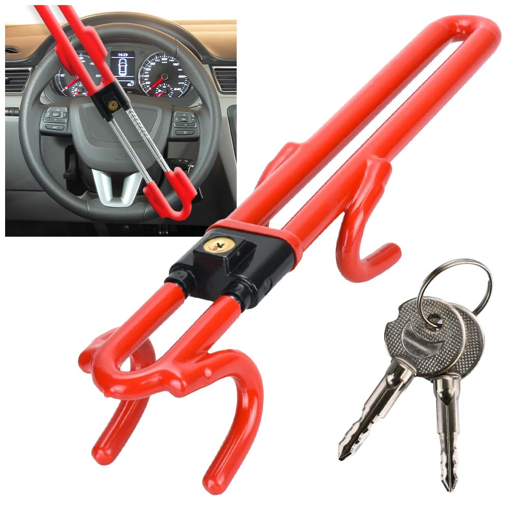

Steering Wheel Car Steering Wheel Relay Attack Double Includes Spare Key Lock, Lock, Prevention, Retractable, Heavy-Duty, Security, Versatile, (Red)