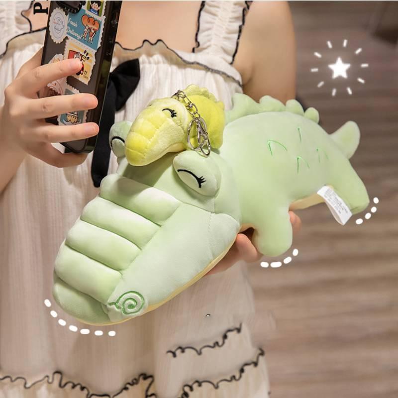 Adorável Almofada de Pelúcia Jacaré Mãe e Bebê com Pelúcia Curta Macia para Crianças