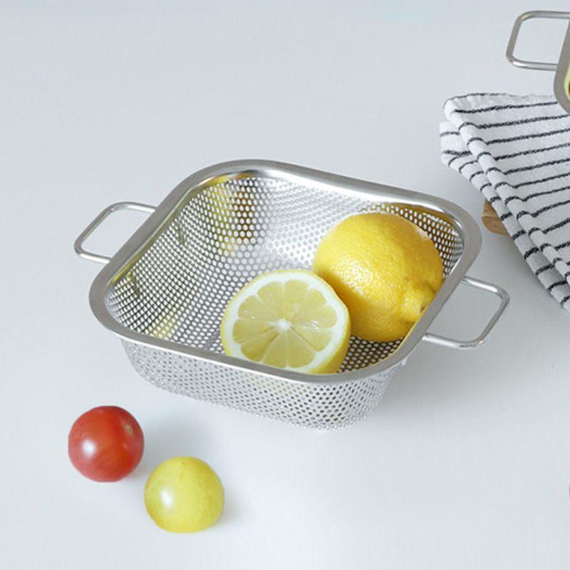 Reborn. J 304 Stainless Steel Perforated Handle Square Strainer 20cm / Multipurpose Basket Draining Vegetable Strainer