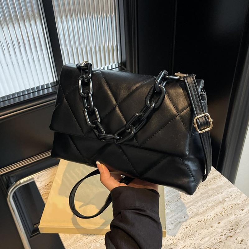 Soft PU Leather Crossbody Bags for Women Embroidery Thread Flap Bag Luxury Brand Trending Chain Shoulder Handbags Purse