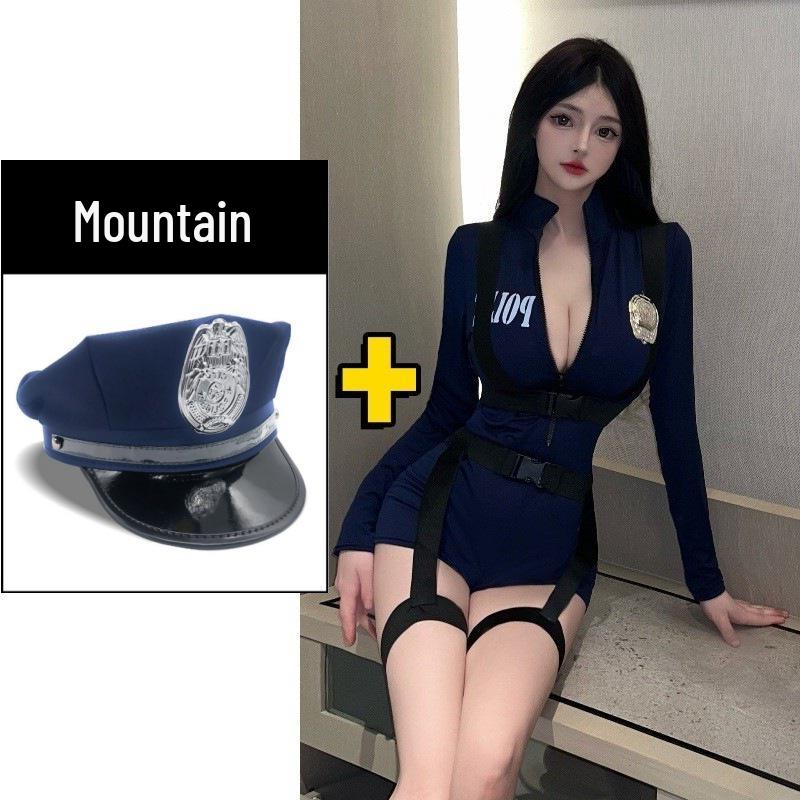 Plus Size Sexy Police Uniform Cosplay Lingerie - Camouflage Strappy Jumpsuit