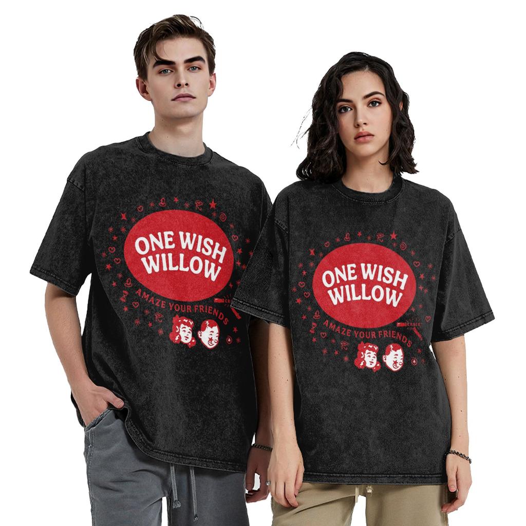 Washed T Shirts One Wish Willow Obsession Hip Hop Novelty T-Shirt Harajuku Streetwear Short Sleeve Summer Tees Men Women