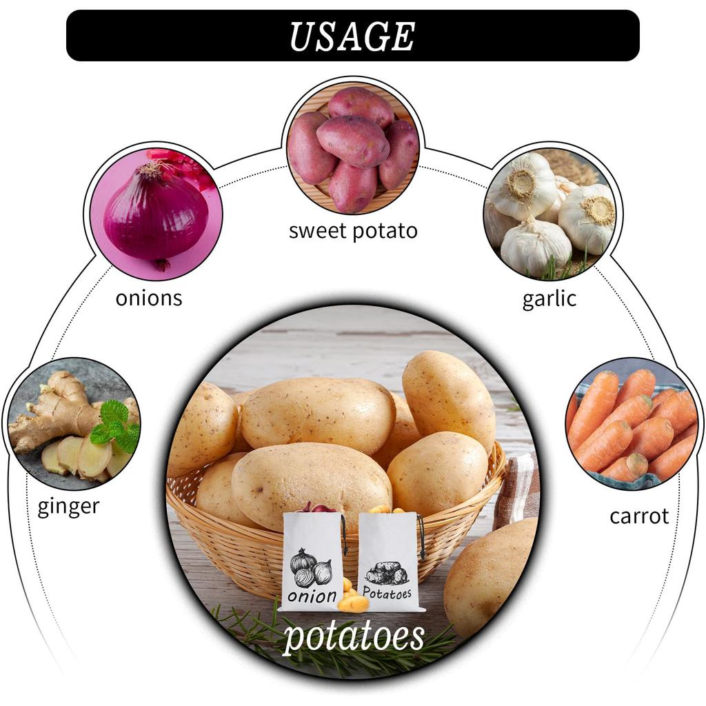 Reusable Onion Potatoes Storage Bag Large Drawstring Canvas Storage Bags With Side Zipper Keep Fresh Vegetable Fruit Organizer
