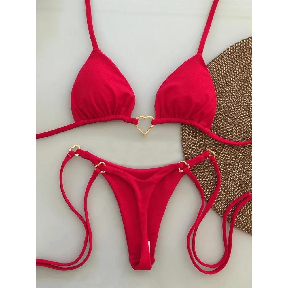 New Solid Color White Bikini Women Suit Low Waist Lace-up Fashionable Swimsuit Two-piece Set