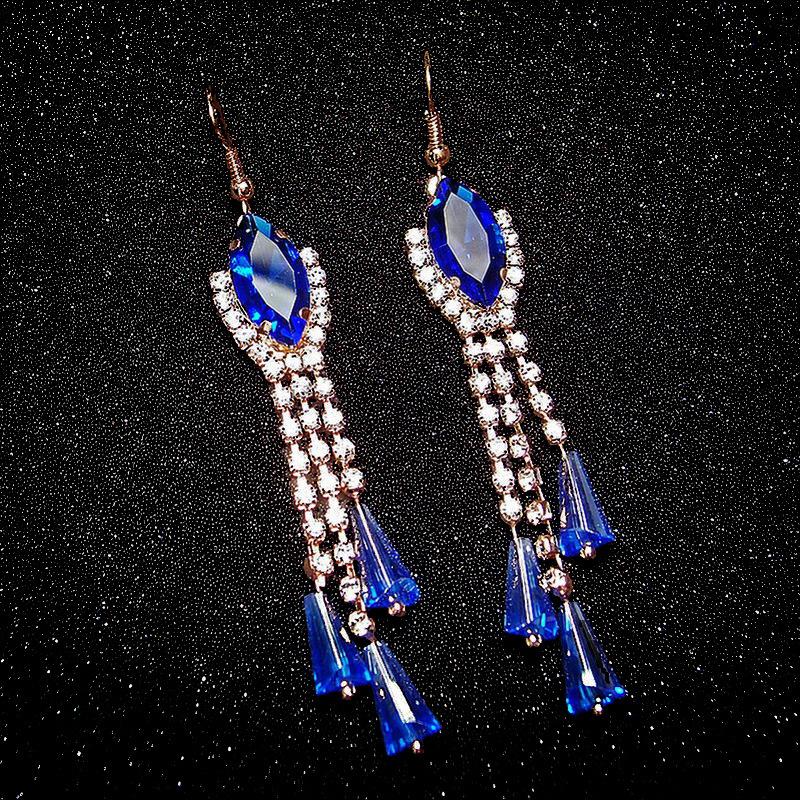 Star Shine Luxury Crystal Earrings Fashion Gala High-end Diamond Earrings Tassel Temperament Earrings