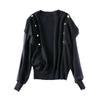 Women's Chic Chiffon Blouse - Autumn 2025 Round Neck, Ruffle Puff Sleeves, Patchwork Design, Small Size, A391.