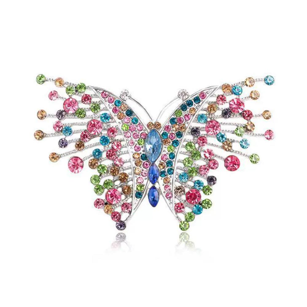 Modische Schmetterling bunte Zirkon Brosche, Anti-Exposition Nadel für Damen, Metallknopf zum Befestigen von Kleidung, Hochzeitsfeier Geschenk
