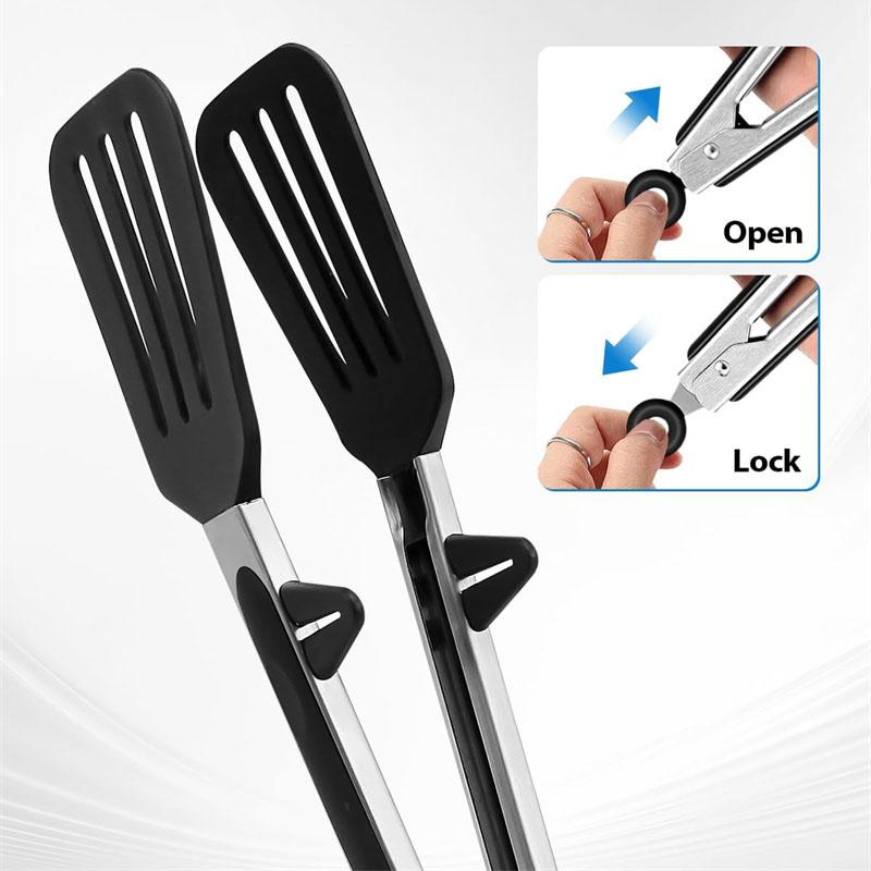 3pcs Silicone Kitchen Cooking Tongs Set Stainless Steel Nonstick Food Tongs Non-Slip Cooking Clip Clamp BBQ Salad Grill Tools