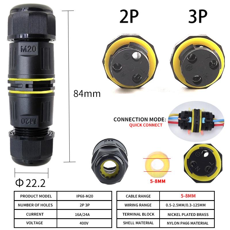 IP68 M16 M20 M25 Male Female Docking Connector Waterproof 2/3/4/5 Pin Terminal Electrical Wire  Cable Connector For Outdoor
