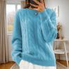 2024 Women's Autumn/Winter Casual Cable Knit Sweater - Solid Color Round Neck Pullover