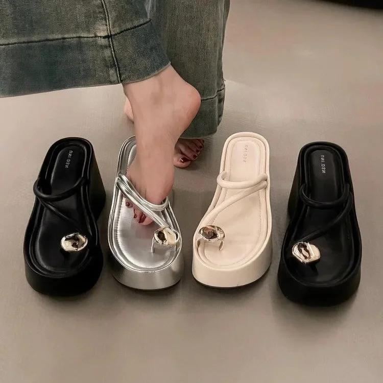 Fashion 2025 Summer Chunky Women Clip Toe Slipper Fashion Elegant Platform Wedges Heel Slides Ladies Gladiator Beach Sandalias Flip Flop