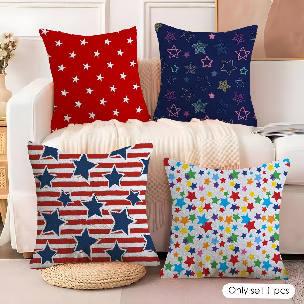 Klassische Sterne Kissenbezug Natürlicher Leinen Bio-Stoff Beidseitiger Druck Sofa Heimdeko Geschenk Kissenbezug
