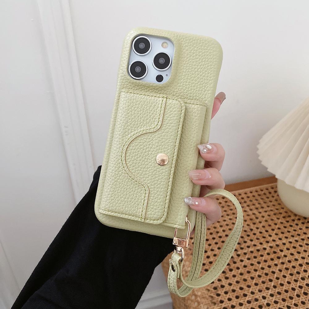 For iPhone 14 Pro Case Mirror Design PU Leather Back Cover with Card Slots,Wrist Strap