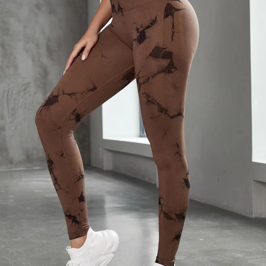

Пофарбовані безшовні брюки з високою талією, персикові штани для фітнесу, швидко висихаючі, дихаючі, в європейському та американському стилі, стрейч-йога L коричневий