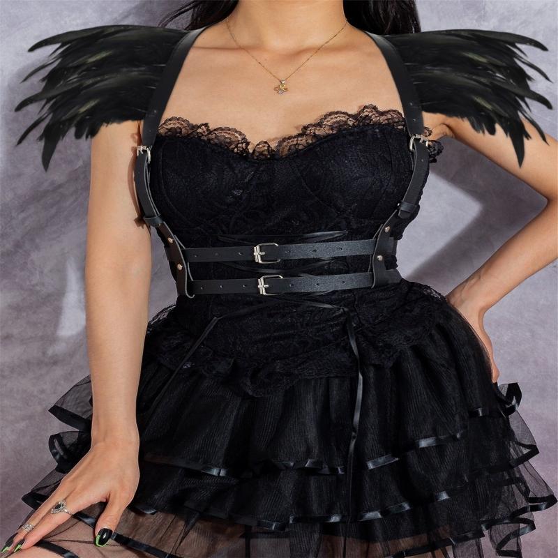 Body Harness Feathers Hollow Out Tops Epaulette Shoulder Wing Punk Goth Raves Festival Burning Man Costumes for Womens
