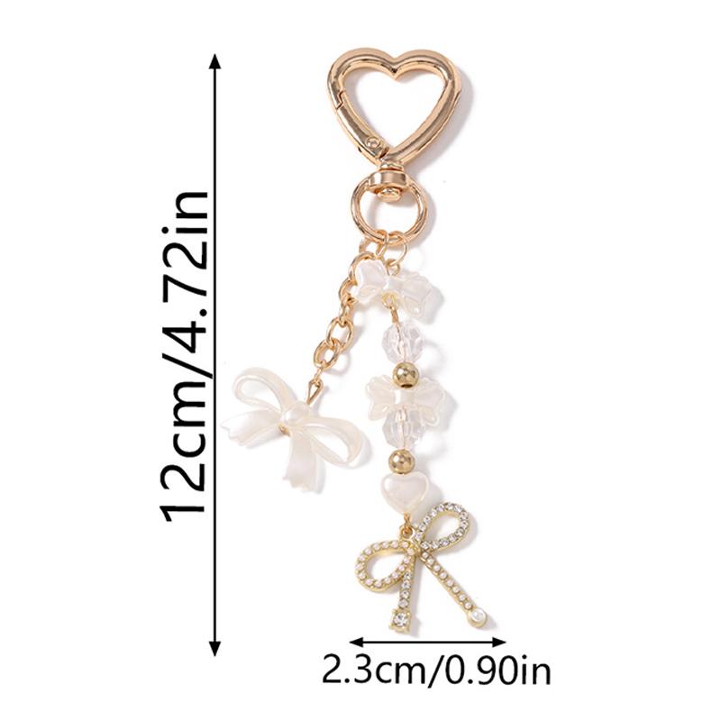 Cute Bowknot Love Heart Keychain Crystal Pearl Key Ring Pendants For Women Girls Handbag Decor Diy Handmade Key Chain Gifts