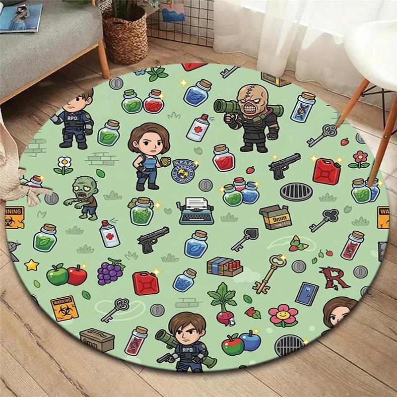 שטיח עגול Resident Evil שטיח לסלון חדר שינה ספה חדר משחקים עיצוב מחצלת רצפה מונעת החלקה