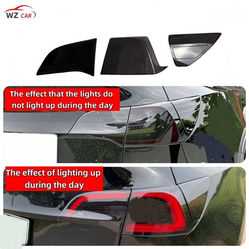 6 Pcs/Set For Tesla Model 3/Y Rear Tail Light Cover ABS Black Car Trim Accessories Cover Adhesive Mounting Protective Cover