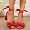 Bow-knot Satin Block Heel 2025 New Waterproof Taiwanese Square-toe Buckle Women's High-heeled Sandals