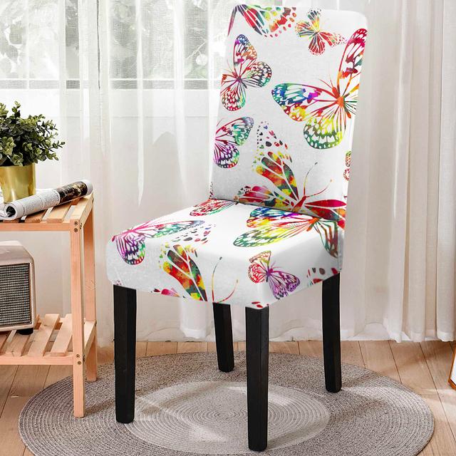 

Эластичный чехол на обеденный стул с 3d принтом, разноцветный чехол для стула с принтом листа и сердца и бабочки для кухонного табурета, домашний декор Universal Size