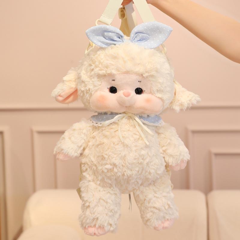 Cute Chubby Bunny Sheep Lolita Backpack Plush Toy Soft Stuffed Animal Babys Accompany Dolls for Girls Kids Gifts Bag Decor
