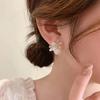 Latest Sweet Romantic Elegant White Flower Hoop Earrings | Stylish Shell Resin Delicate Pearl Flower Zircon Earrings | Trendy Versatile Jewellery