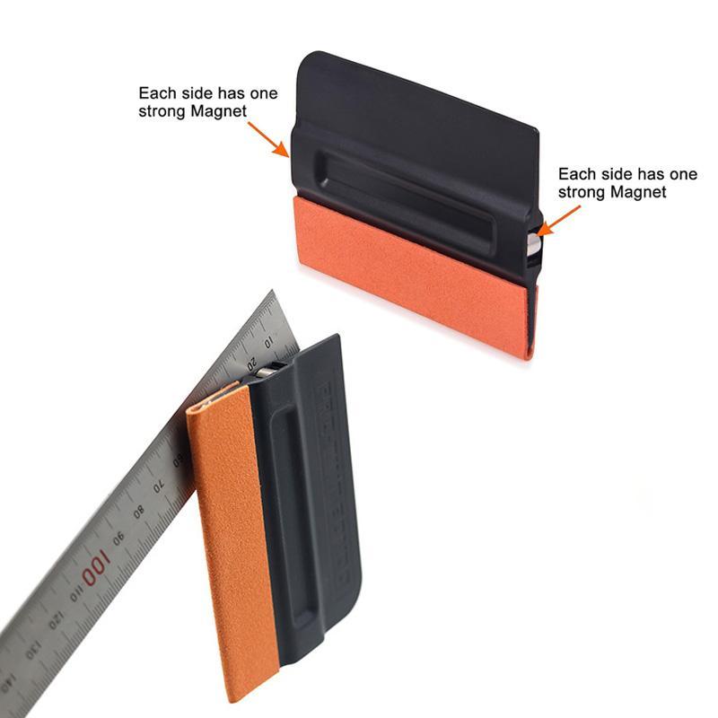 1Pc Carbon Fiber Film Magnetic Squeegee Vinyl Car Wrap Window Tint Magnet Scraper With Scratch-free Suede Felt Car Wrapping Tool
