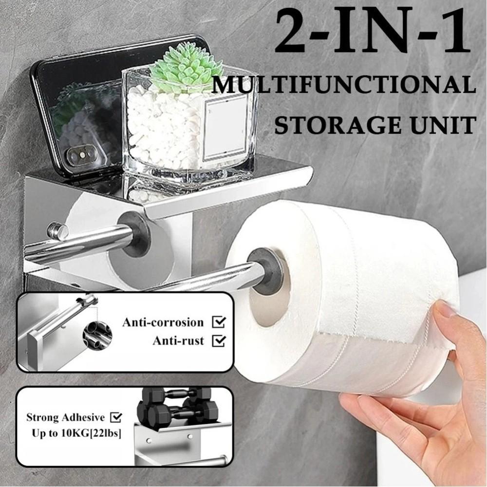 With Phone Holder Paper Towel Stand Wall Mounted Floating Paper Shelf Toilet Paper Holder  Bathroom